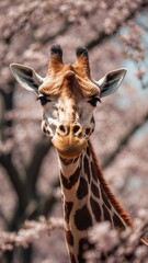 Obraz premium Giraffe in cherry blossoms wearing a kimono.