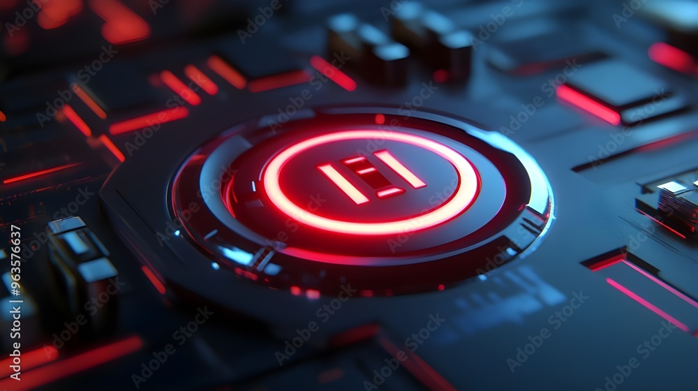 Poster 3d rendering of a computer power button lighting background image