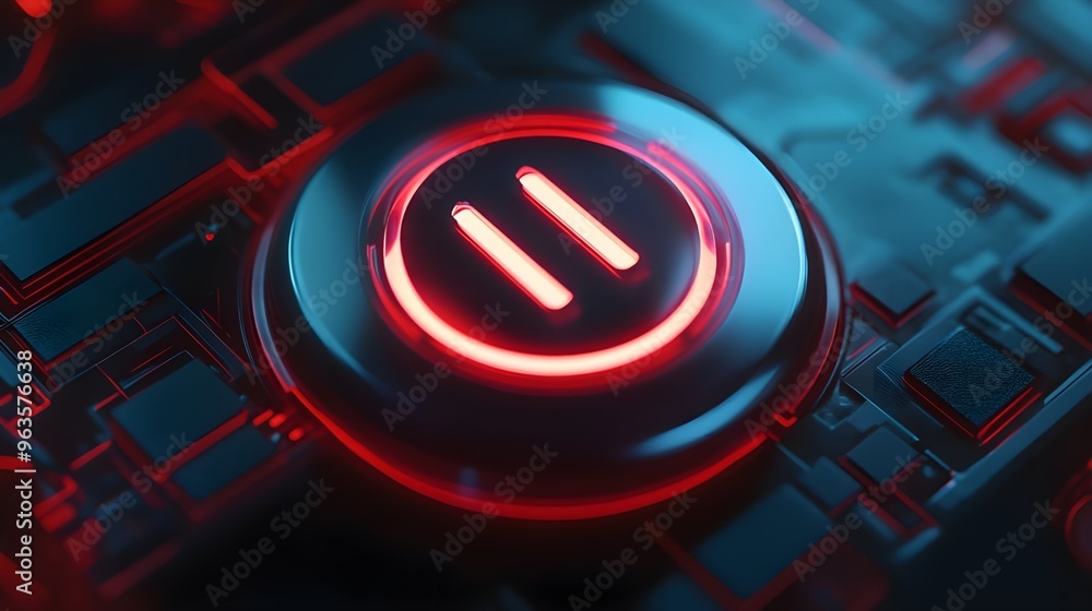 Poster 3d rendering of a glowing computer power button with lighting image