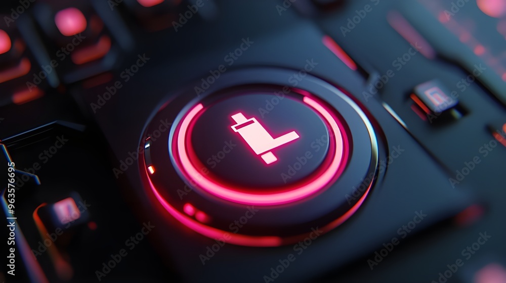Poster 3d rendering of a power button with soft background lighting image