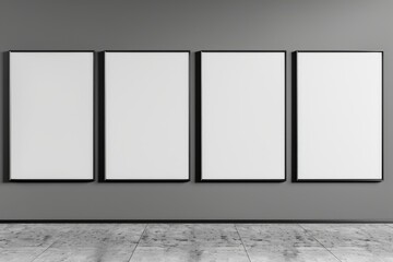 Four white picture frames are hanging on a wall, generative ai image