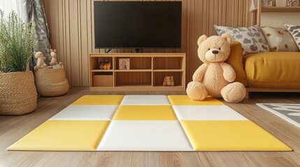 Yellow and White Play Mat in a Cozy Living Room
