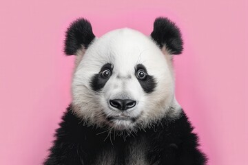 Fototapeta premium A panda bear with its eyes wide open and staring at the camera, generative ai image