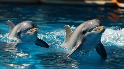 pair of dolphins jumping