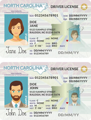 Vector template of sample driver license plastic card for USA North Carolina