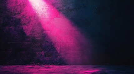 Pink Neon Light Illuminating a Dark Concrete Wall and Floor