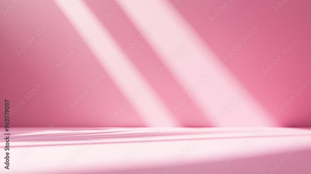 Poster a serene pink background illuminated by soft beams of light, creating a calm and inviting atmosphere