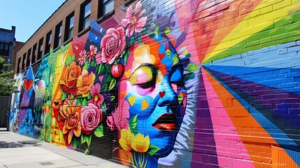 Colorful Pride-Themed Mural on Urban Wall Expressing Love, Equality, and Acceptance for Artistic Street Design
