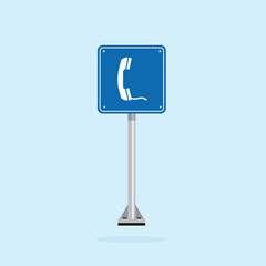 road sign icon, minimalist petrol telephone  symbol on blue checkered board. suitable for poster and web icon use