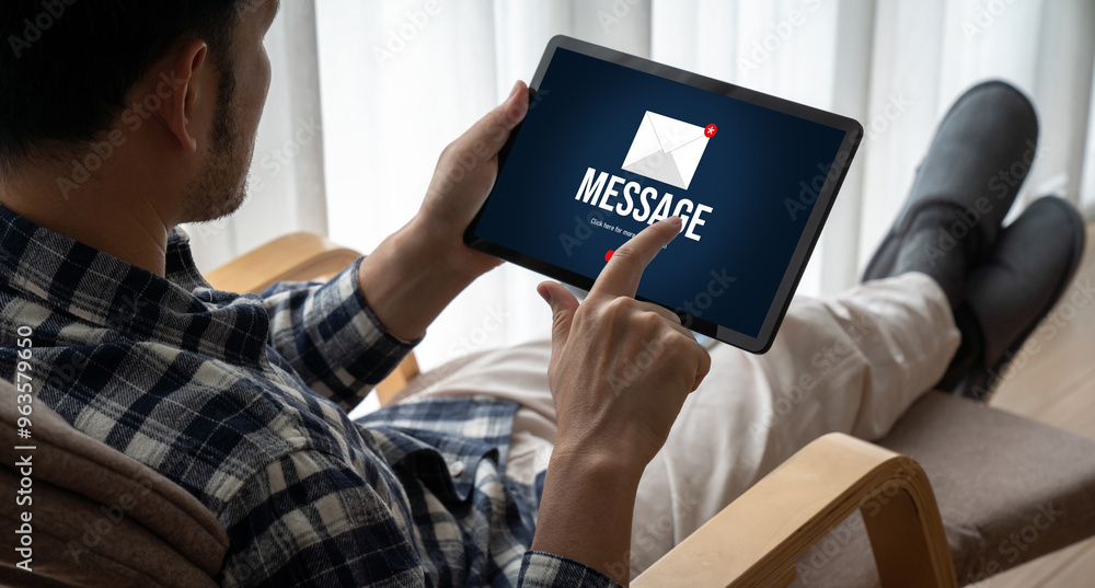 Poster email notification message showing on computer screen snugly. digital marketing message information 