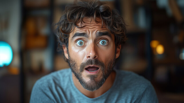 Adult man with angry and surprised expression