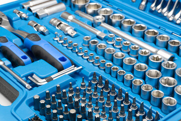 Socket wrench tool set close up