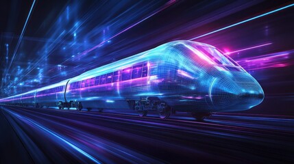 Futuristic High-Speed Train in a Neon Glow