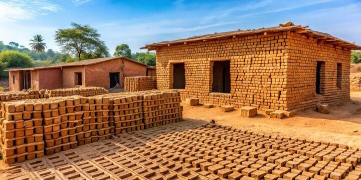 Mud bricks and clay bricks for building a traditional clay house