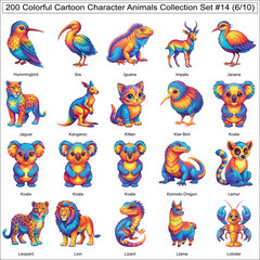 Obraz premium Colorful Cartoon Character Animals Collection Set of 200 Isolated Animals Part 6