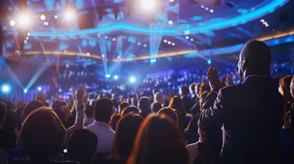 Humanitarian Leader Receiving Standing Ovation at Global Summit Honoring Their Impact and Dedication