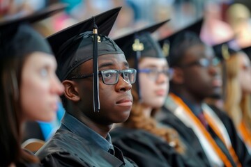 Fototapeta premium Student at Graduation Ceremony Observing Peers Receiving Awards - Feelings of Being Overshadowed