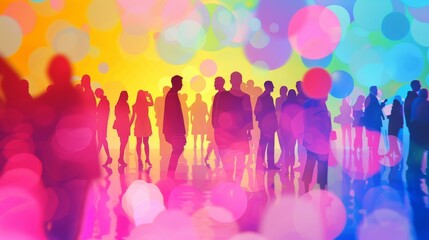 Colorful Cubism Inspired Gala Scene with Celebrants and Glasses of Wine for Event Posters