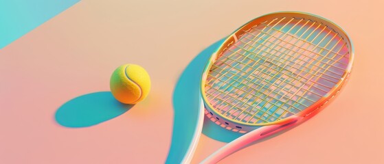 Vibrant tennis racket and ball on a colorful background, emphasizing the fun and energy of the sport.
