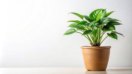 Fototapeta premium A medium shot of a shady plant is isolated on a white background, simplicity, green, tranquil, zen, flora, environment, leaf, nature, medium shot, minimalist, isolated, vitality