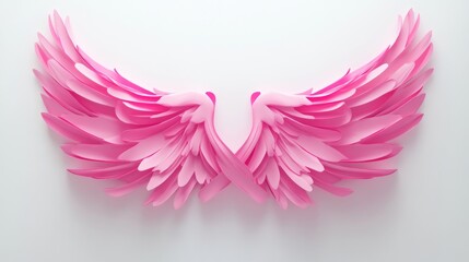Pink Paper Angel Wings on White Background