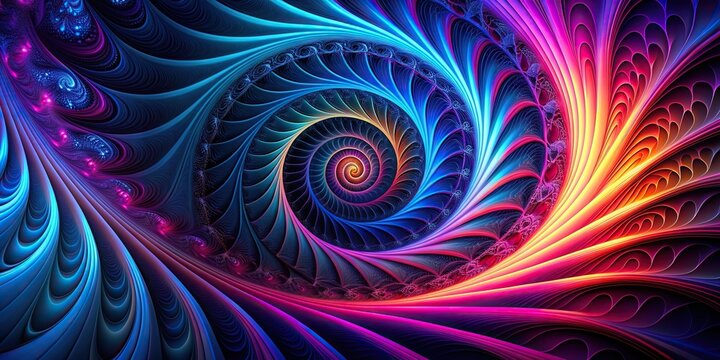 orange,abstract, light, fractal, Abstract black light spiral background in blue pink and orange colors with a futuristic fractal design depicting a mesmerizing bird s eye view