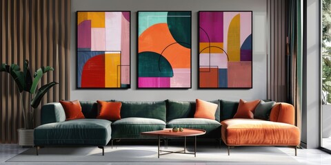 Geometric Style Bold Shapes Wall Art Panels. AI generated illustration