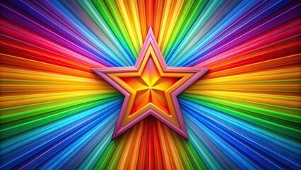 A medium shot of a vibrant star filled with colorful stripes set against a vibrant rainbow background, star, stripes, medium shot, vibrant, background