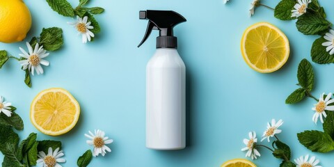 Eco-Friendly Cleaning Spray with Lemon, Mint, and Flowers