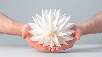 Intricate origami creation, as an artist carefully folds delicate paper into elaborate shapes. The detailed patterns and precise folds showcase the creativity and skill behind each finished 