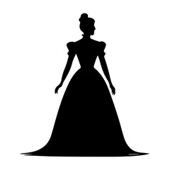 Silhouette of a lady in an old dress on a transparent background
