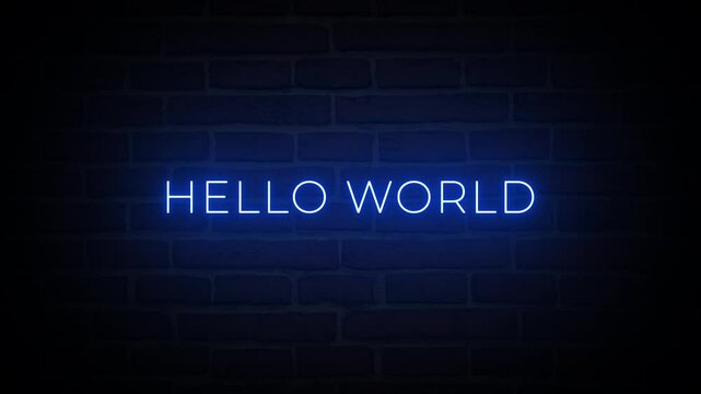 Hello World neon glow text typography animation 4k video