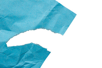 Ripped torn blue paper on transparent background, paper cut out design element