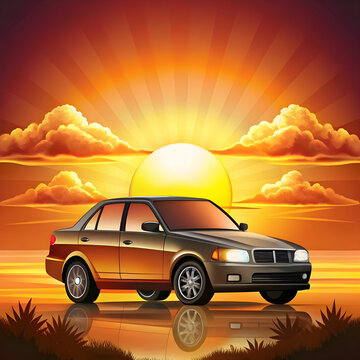 a car with a sunset in the background generative-