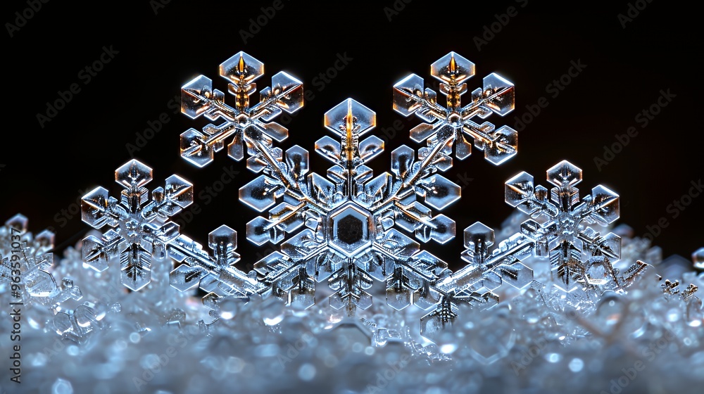 Aufkleber a close-up of a snowflake with intricate details against a dark background. the snowflake is surroun