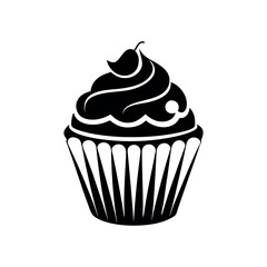 Black silhouette cupcake Icon, muffin logo. Vector illustration isolated on white background. Can be used as icon, sign or symbol - cupcake silhouette.