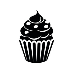Black silhouette cupcake Icon, muffin logo. Vector illustration isolated on white background. Can be used as icon, sign or symbol - cupcake silhouette.