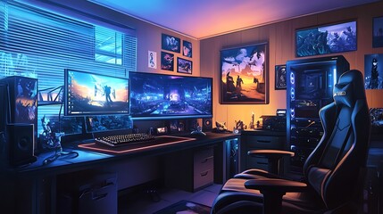 Modern Gaming Setup with RGB Lighting and Gaming Chair