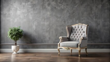 Decorative grey wall featuring a stylish chair with elegant decor accents