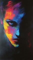 Abstract colorful portrait painting with dark