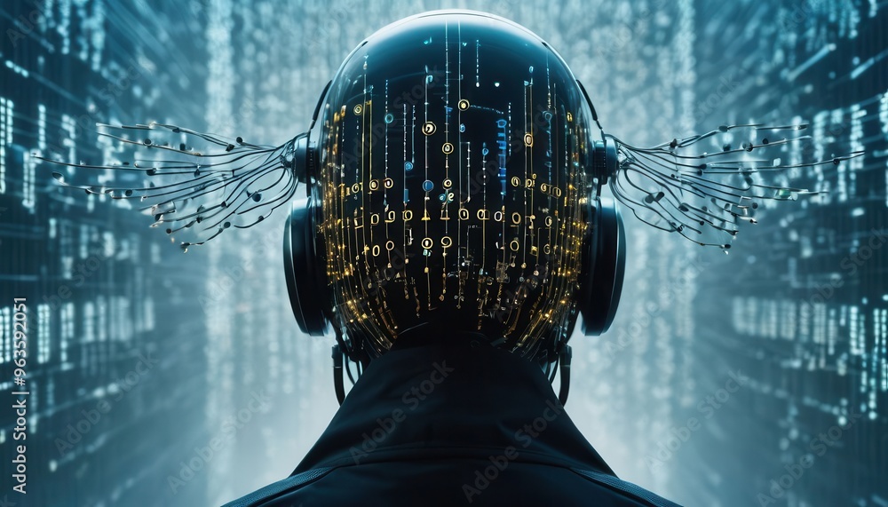 Aufkleber Exploring the Symbiosis of Nature and Music Through a Robot's Head With Binary Code and Notes