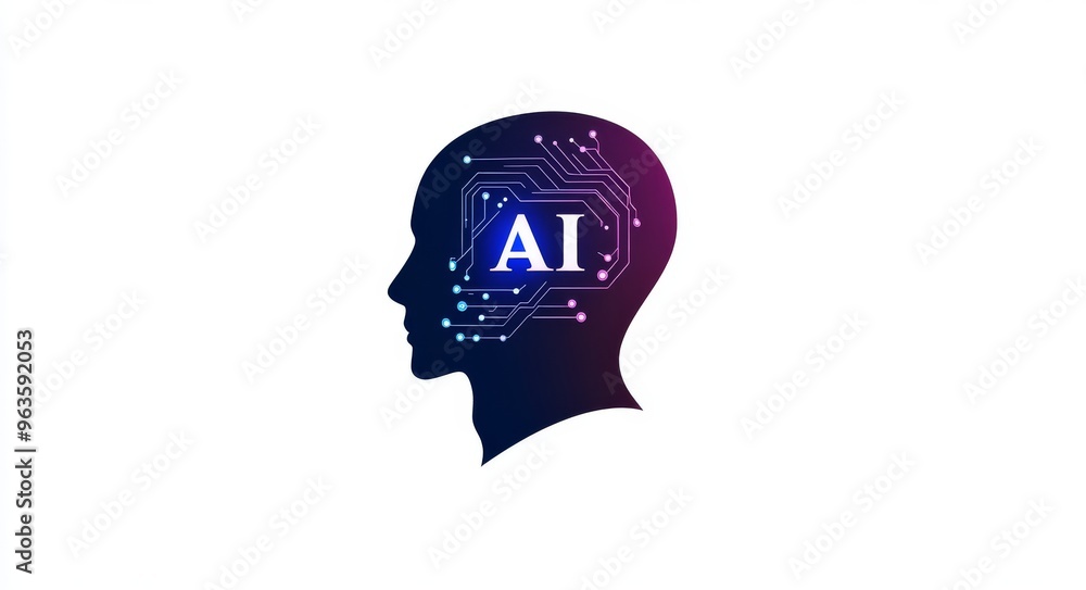 Poster ai technology concept with digital human head illustrating artificial intelligence and neural networ