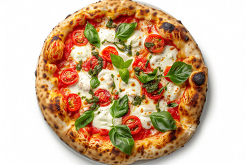 traditional pizza Margherita tomato mozzarella and basil, top view