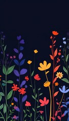 Colorful stylized flowers on a dark background illustration