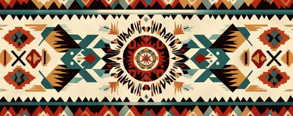 Colorful geometric rug pattern with intricate traditional design