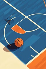 Obraz premium Isometric basketball court with basketball, aerial view of sports court