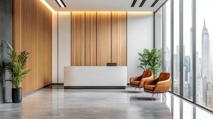 Modern Office Lobby with City View