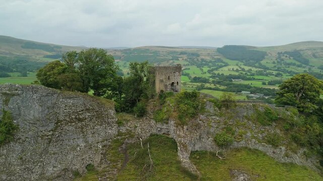 Aerial Drone View of Landscape at Peak District, UK. Bird eye views on the Scenic Landscapes around Mam Tor, Back Tor, Castleton, Peveril Castle, Winnats pass.