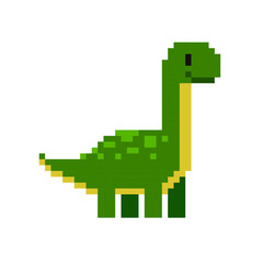 Pixel Art cute dinosaur in retro video game style isolated on white. Cartoon dinosaur in vector pixel graphics © VRTX
