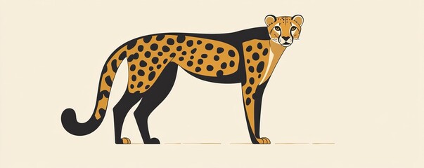 Illustration of a cheetah walking with flat design and simple lines